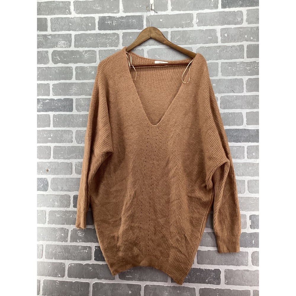 Talulah Womens Oversized V-Neck Knit Sweater Camel Brown Large HF25A268